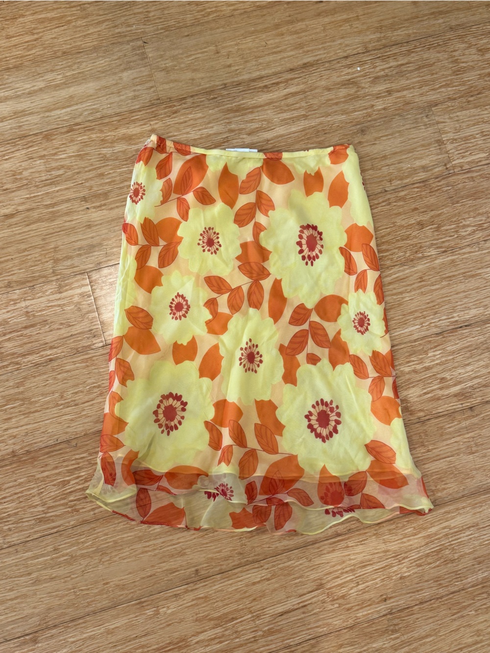 Vintage Chadwick’s 100% silk orange yellow floral print midi skirt